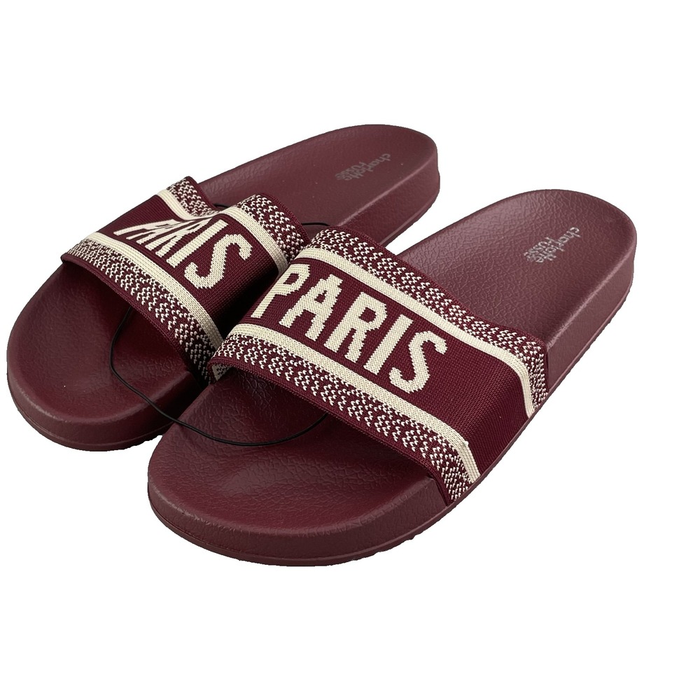 Charlotte Russe Paris Slides Womens 10 Burgundy Luxury Sandals Beach Glam Resort